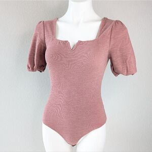 Altar'd State Pink Puff Sleeve Bodysuit